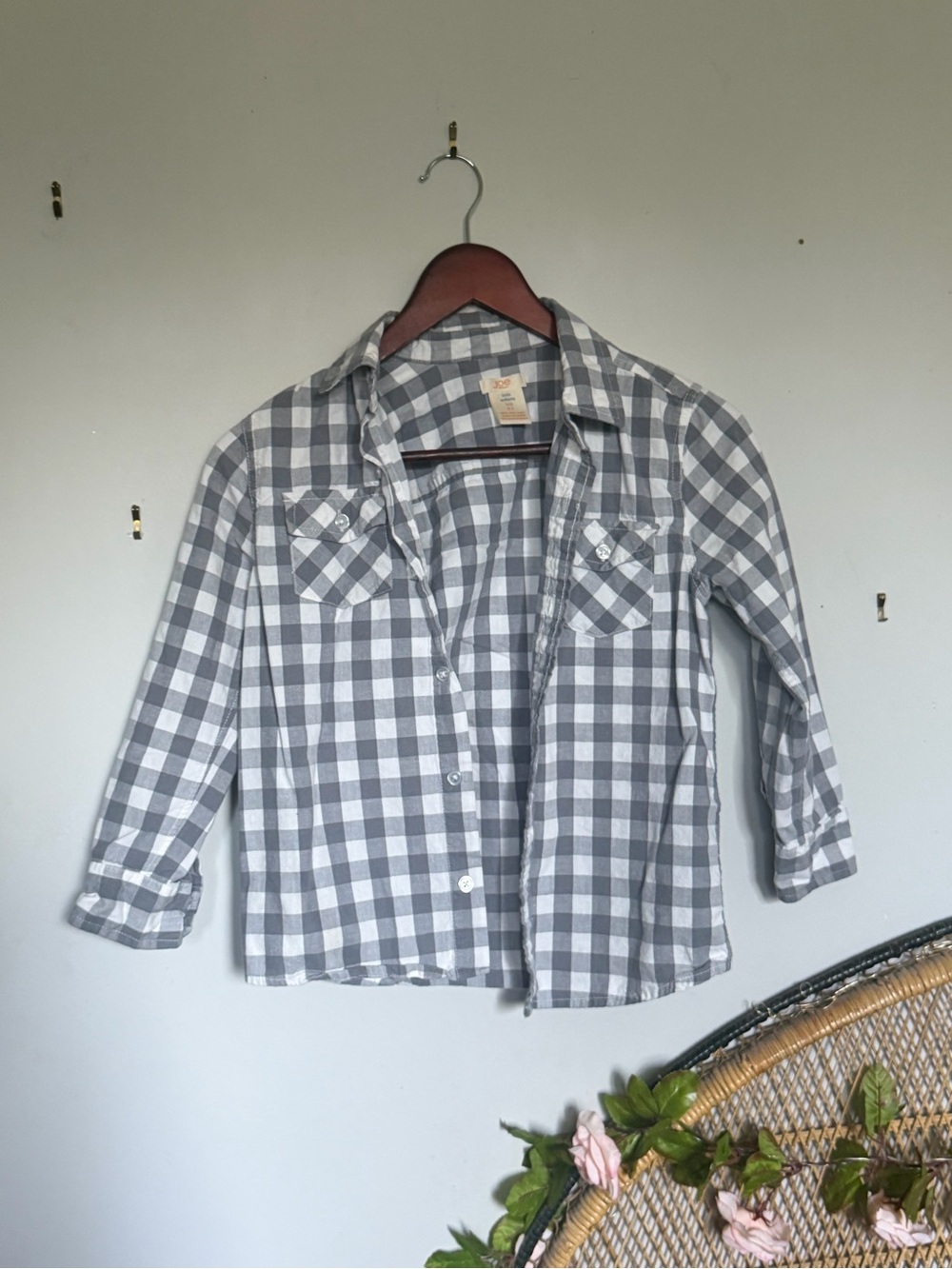 Joe Fresh Gray and White Gingham Button-Down Shirt for Kids